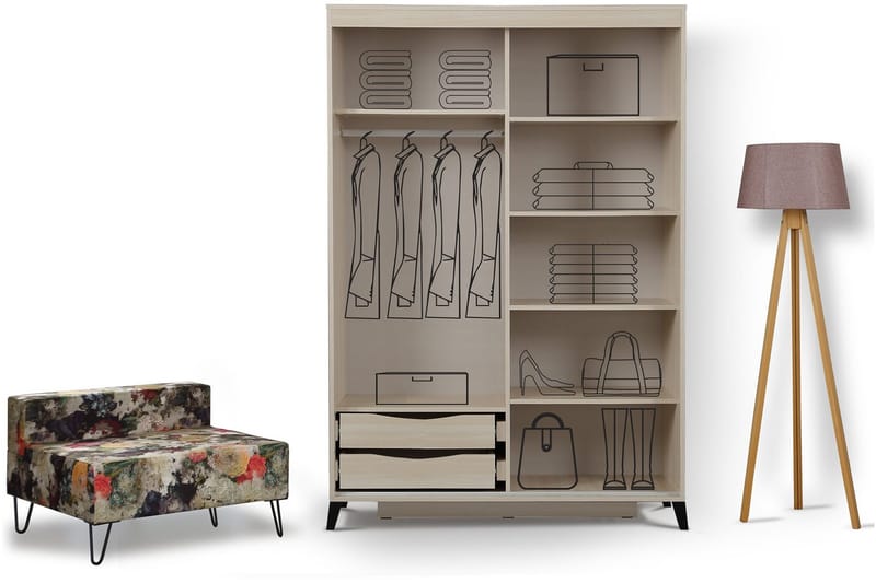 Comfortale Garderob 120 cm i Trä med Glasdörr - Beige - Förvaring - Klädförvaring - Garderob & garderobssystem
