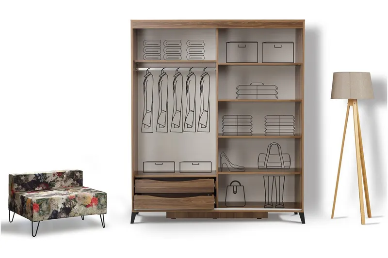 Comfortale Garderob 190 - Valnöt - Förvaring - Klädförvaring - Garderob & garderobssystem