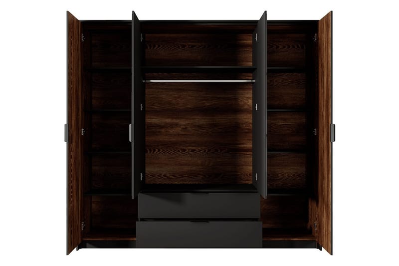 Coralina Garderob m. Spegel 224x210 cm - Brun/Svart - Förvaring - Klädförvaring - Garderob & garderobssystem