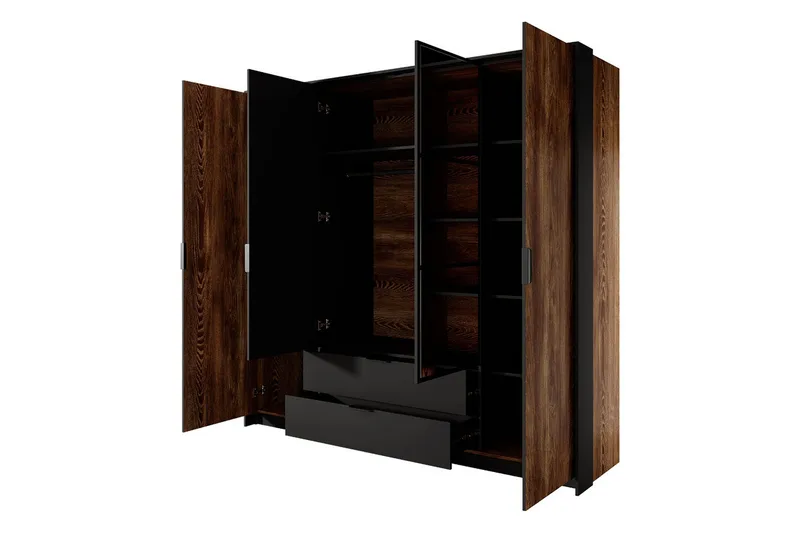 Coralina Garderob m. Spegel 224x210 cm - Brun/Svart - Förvaring - Klädförvaring - Garderob & garderobssystem