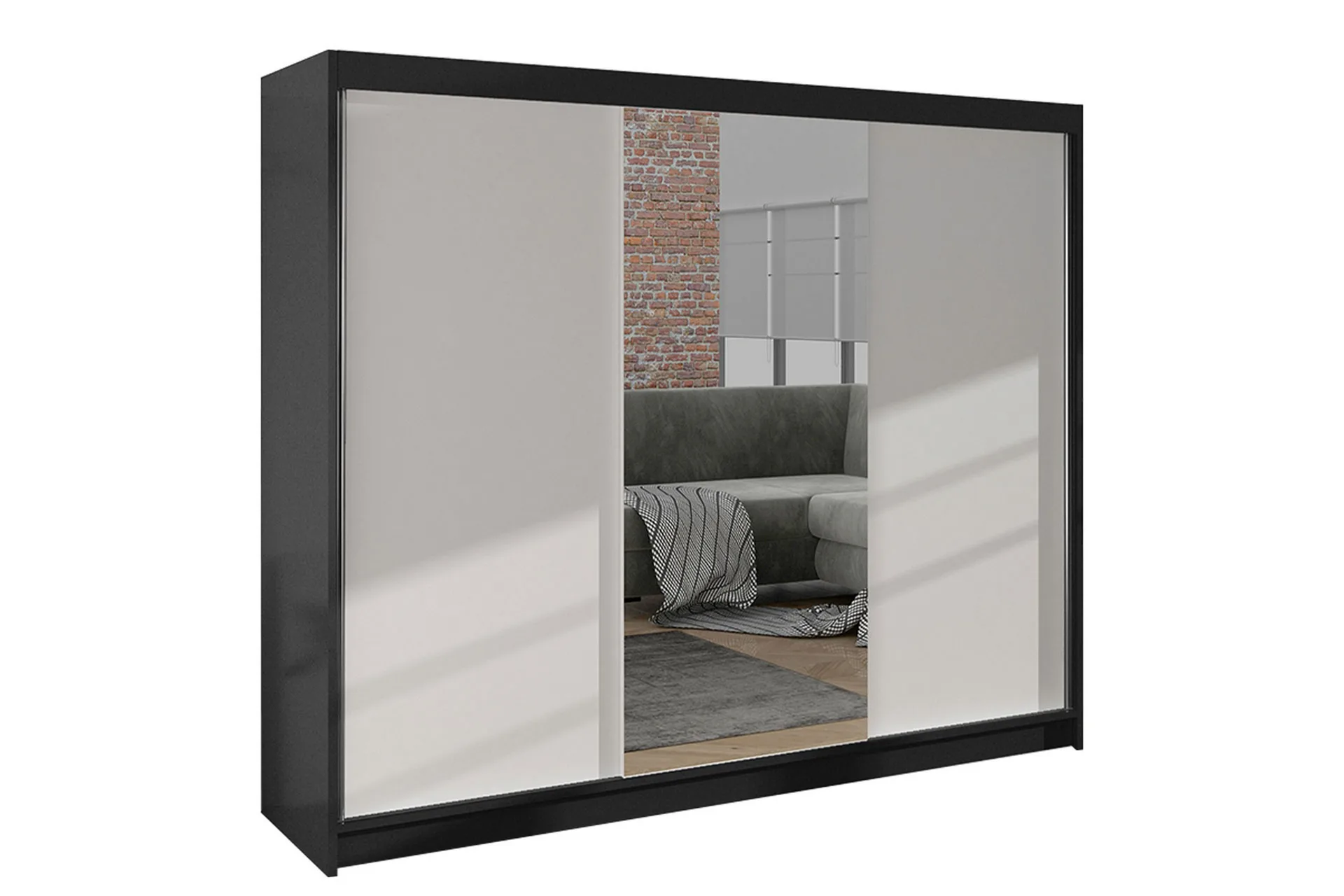 Cyria Garderob med Spegel 200x215 cm Vit/Svart - Förvaring - Trademax