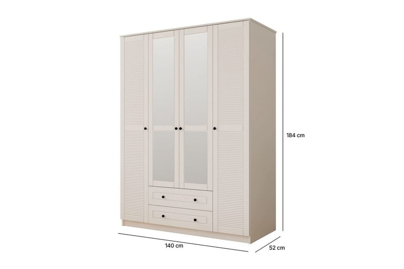 Denric Garderobsskåp 140x184 cm - Matt Vit - Förvaring - Klädförvaring - Garderob & garderobssystem - Klädskåp & fristående garderob