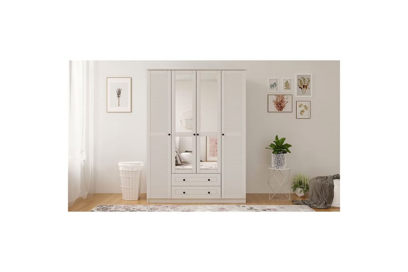 Denric Garderobsskåp 140x184 cm - Matt Vit - Förvaring - Klädförvaring - Garderob & garderobssystem - Klädskåp & fristående garderob