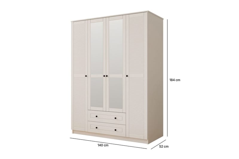 Denric Garderobsskåp 140x184 cm - Matt Vit - Förvaring - Klädförvaring - Garderob & garderobssystem - Klädskåp & fristående garderob