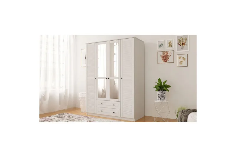 Denric Garderobsskåp 140x210 cm - Matt Vit - Förvaring - Klädförvaring - Garderob & garderobssystem - Klädskåp & fristående garderob