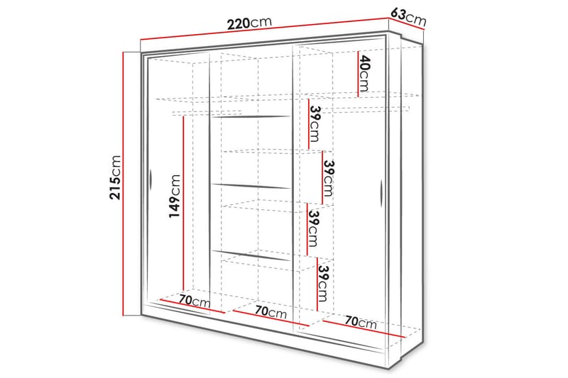 Dentro Garderob 220x63x215 cm - Vit - Förvaring - Klädförvaring - Garderob & garderobssystem