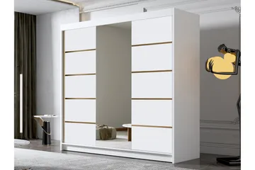 Dianna Garderob med Spegel 200x215 cm - Vit - Förvaring - Klädförvaring - Garderob & garderobssystem