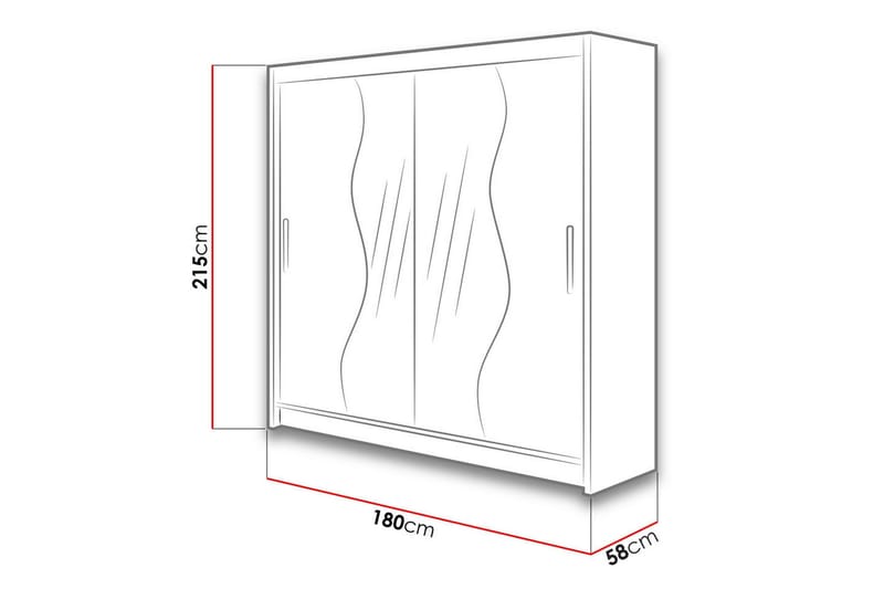 Douglas Garderob 180x57x215 cm - Svart|Spegel|Led-Belysning - Förvaring - Klädförvaring - Garderob & garderobssystem - Klädskåp & fristående garderob