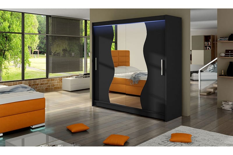 Douglas Garderob 180x57x215 cm - Svart|Spegel|Led-Belysning - Förvaring - Klädförvaring - Garderob & garderobssystem - Klädskåp & fristående garderob