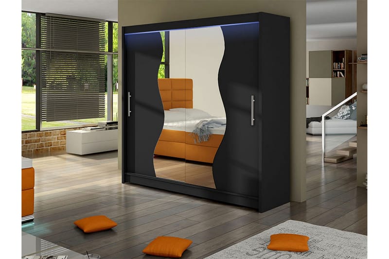 Dravon Garderob m. Spegel 180x215 cm - Svart - Förvaring - Klädförvaring - Garderob & garderobssystem