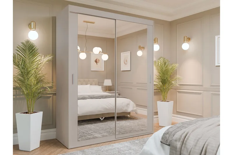 Duets Garderob med Spegel 160x205 cm - Beige - Förvaring - Klädförvaring - Garderob & garderobssystem