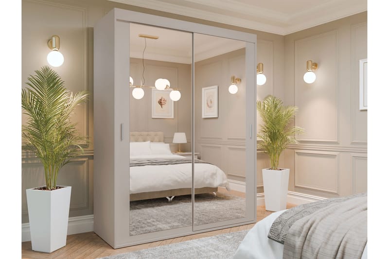 Duets Garderob med Spegel 160x205 cm - Beige - Förvaring - Klädförvaring - Garderob & garderobssystem