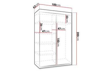 Dunkra Garderob 100x200 cm i Målat Trä med Metallram - Vit - Förvaring - Klädförvaring - Garderob & garderobssystem