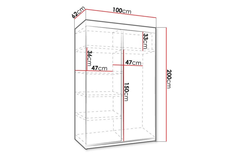 Dunkra Garderob LED-belysning Blå 100 cm - Mörk Ask - Garderob & garderobssystem - Klädskåp & fristående garderob