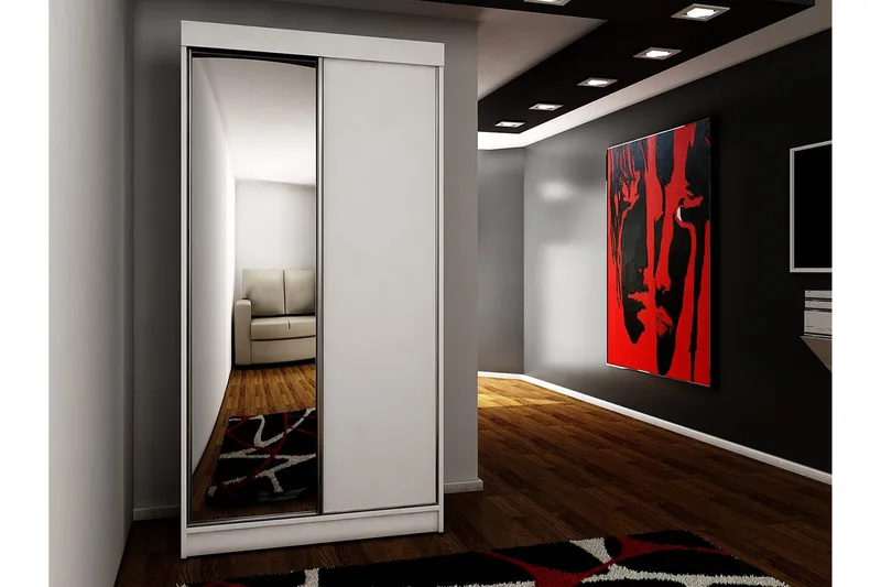 Dunkra Garderob m. Spegel 100x200 cm - Vit - Förvaring - Klädförvaring - Garderob & garderobssystem