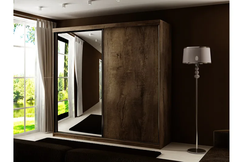Dunkra Garderob m. Spegel 200x200 cm - Brun - Förvaring - Klädförvaring - Garderob & garderobssystem
