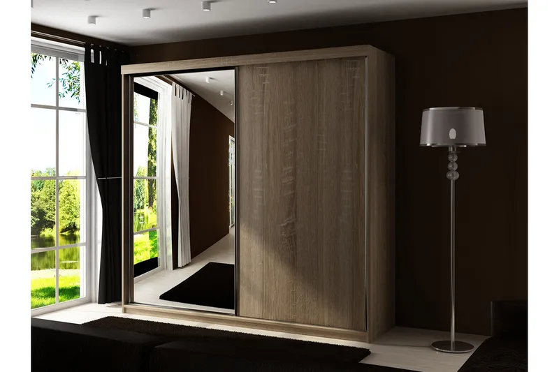 Dunkra Garderob m. Spegel 200x200 cm - Brun - Förvaring - Klädförvaring - Garderob & garderobssystem