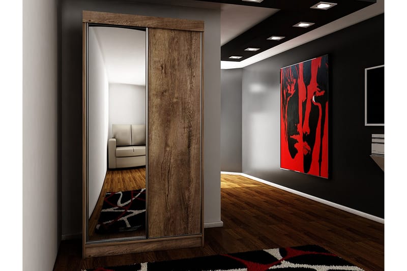 Dunkra Garderob med Spegel LED-belysning Blå 100 cm - Mörk Ask - Förvaring - Klädförvaring - Garderob & garderobssystem - Klädskåp & fristående garderob