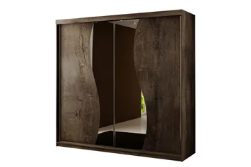 Dunkra Garderob med Spegel LED-belysning Blå 200 cm Båge - Mörk Ask - Förvaring - Klädförvaring - Garderob & garderobssystem