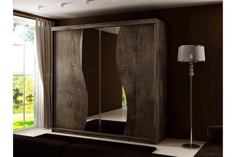 Dunkra Garderob med Spegel LED-belysning Blå 200 cm Båge - Mörk Ask - Garderob & garderobssystem - Klädskåp & fristående garderob