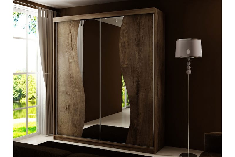 Dunkra Garderob med Spegel LED-belysning RGB 150 cm Båge - Mörk Ask - Garderob & garderobssystem - Klädskåp & fristående garderob
