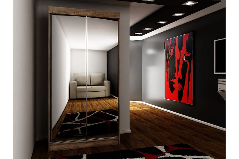 Dunkra Garderob med Speglar LED-belysning Blå 100 cm - Mörk Ask - Garderob & garderobssystem - Klädskåp & fristående garderob