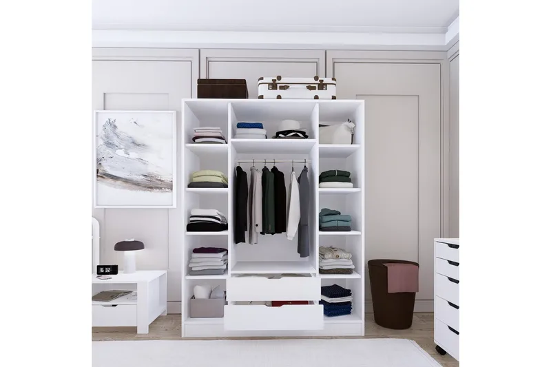 Durusu Garderob 140x182 cm - Mattvit - Förvaring - Klädförvaring - Garderob & garderobssystem