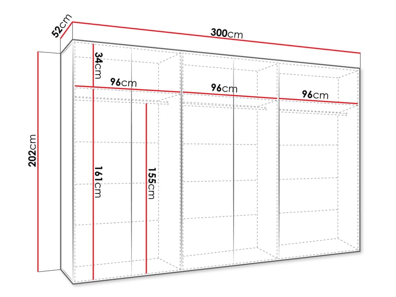 Eikra Garderob 300 cm - svart - Förvaring - Klädförvaring - Garderob & garderobssystem - Klädskåp & fristående garderob