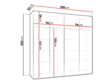 Eikra Garderob med spegel 200 cm - Vit med svarta detaljer/spegeldörrar - Förvaring - Klädförvaring - Garderob & garderobssystem