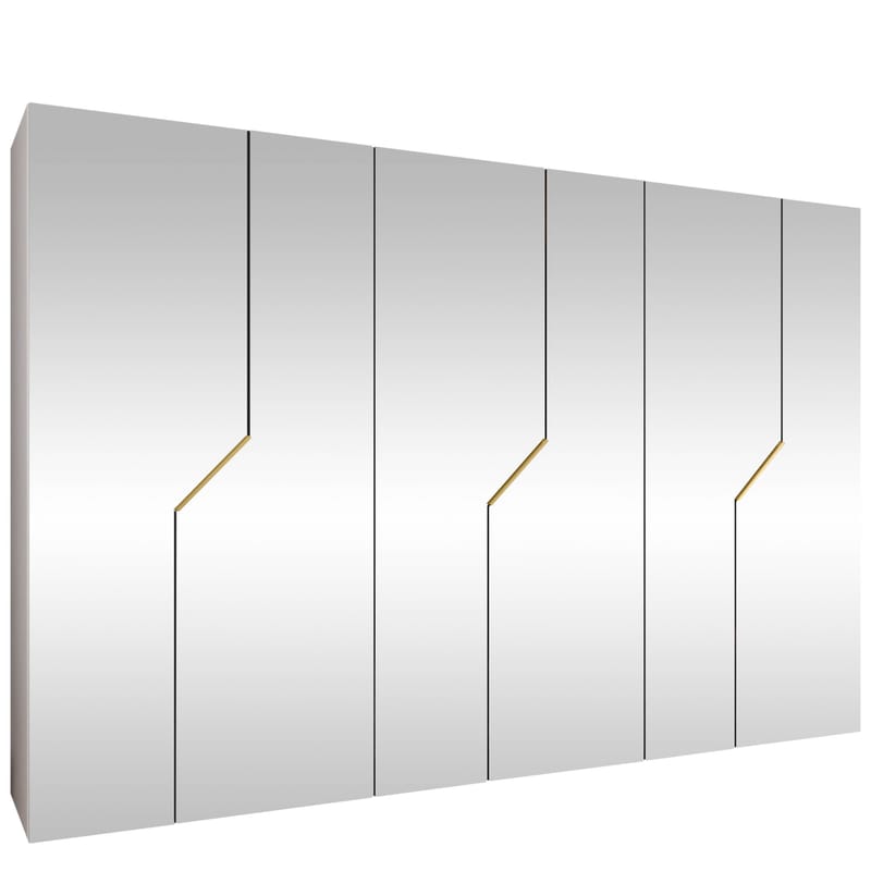 Eikra Garderob med spegel 300 cm, Guld, vit