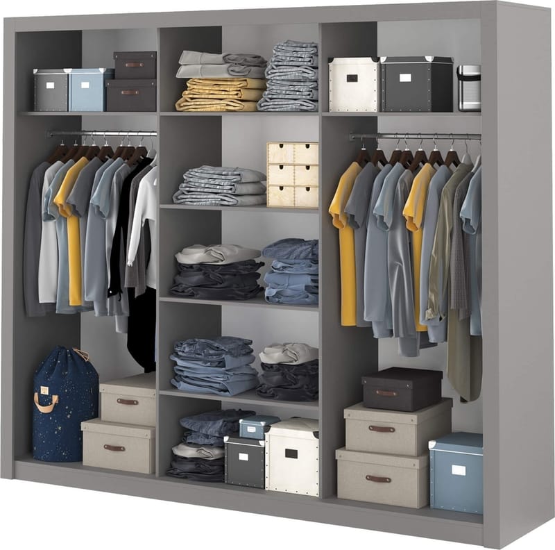 Einar grå garderob 250x215 cm, Grå