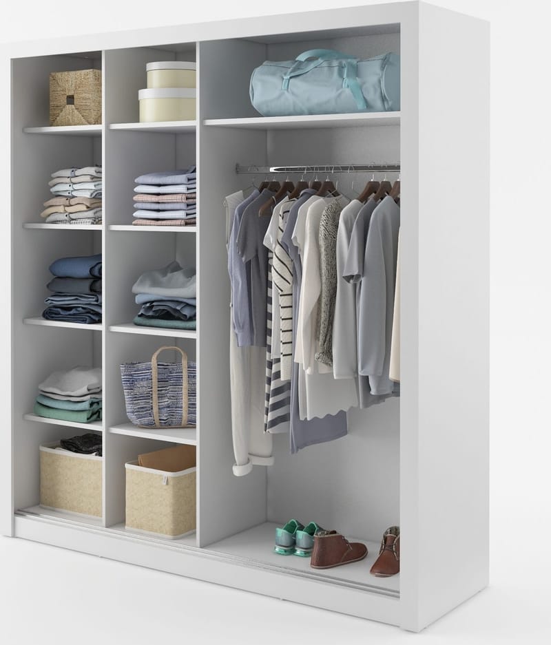 Einar nr 12 vit garderob med spegel och skjutdörrar 215x203 cm - Vit - Förvaring - Klädförvaring - Garderob & garderobssystem