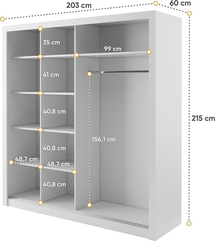 Einar nr 12 vit garderob med spegel och skjutdörrar 215x203 cm - Vit - Förvaring - Klädförvaring - Garderob & garderobssystem