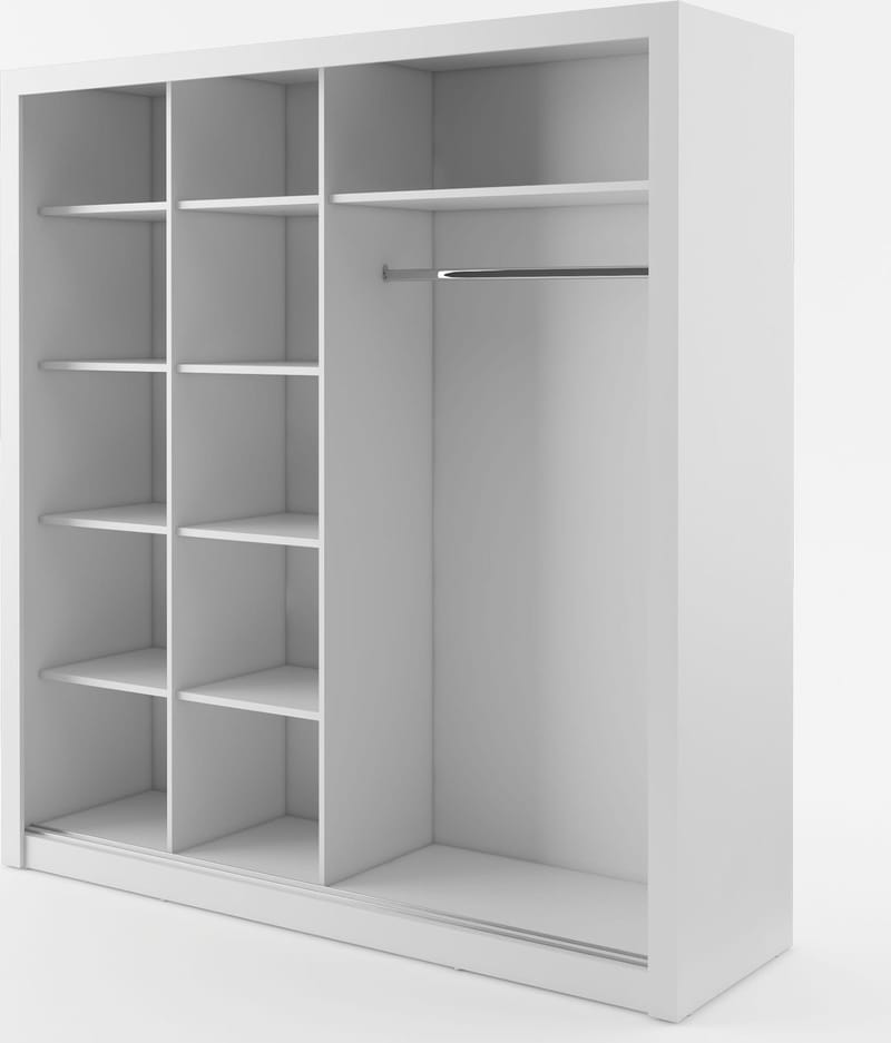 Einar nr 12 vit garderob med spegel och skjutdörrar 215x203 cm - Vit - Förvaring - Klädförvaring - Garderob & garderobssystem