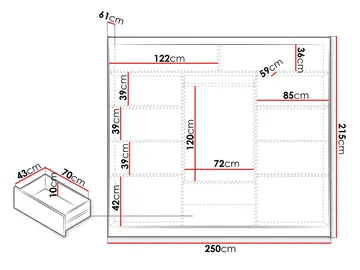 Elvin Garderob med spegel 250x215 cm - vit - Förvaring - Klädförvaring - Garderob & garderobssystem - Klädskåp & fristående garderob