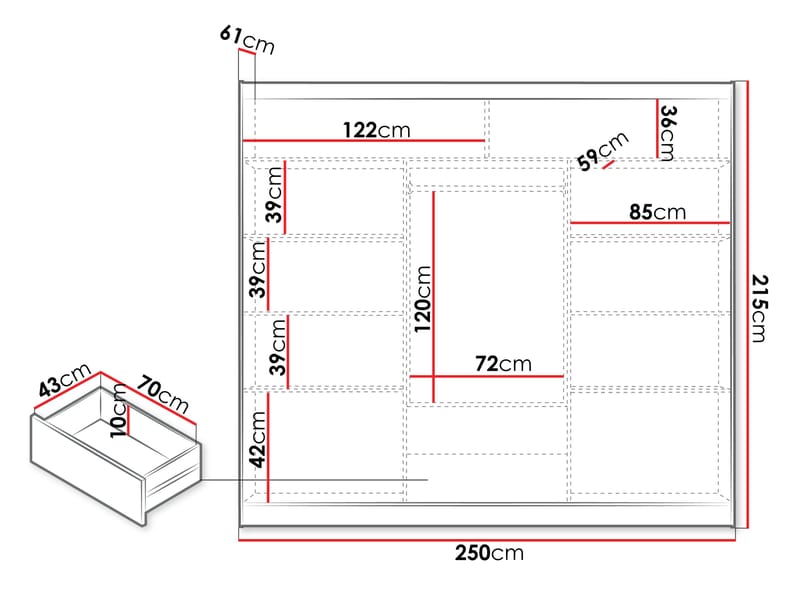 Elvin Garderob med spegel 250x215 cm - vit - Förvaring - Klädförvaring - Garderob & garderobssystem - Klädskåp & fristående garderob