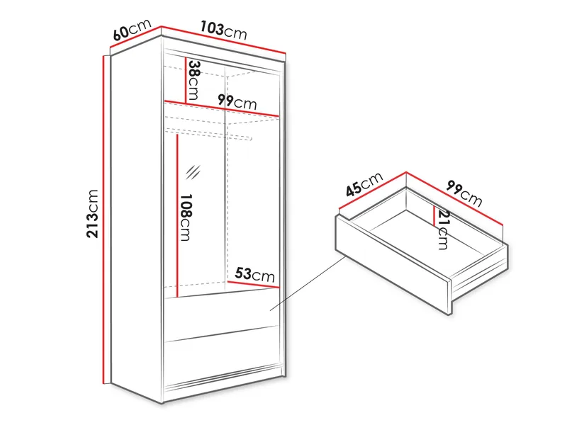 Elvyn Garderob med Spegel 103x213 cm - Brun - Förvaring - Klädförvaring - Garderob & garderobssystem
