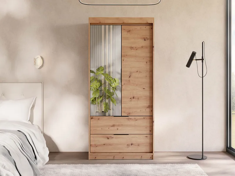 Elvyn Garderob med Spegel 103x213 cm - Brun - Förvaring - Klädförvaring - Garderob & garderobssystem