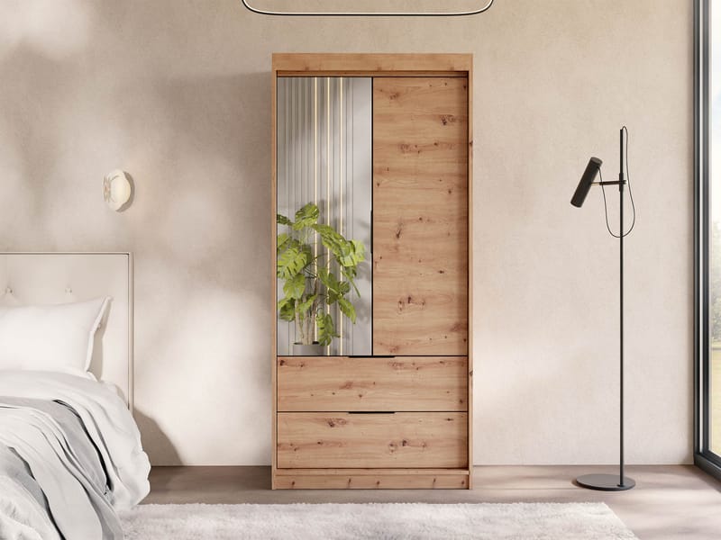 Elvyn Garderob med Spegel 103x213 cm - Brun - Förvaring - Klädförvaring - Garderob & garderobssystem