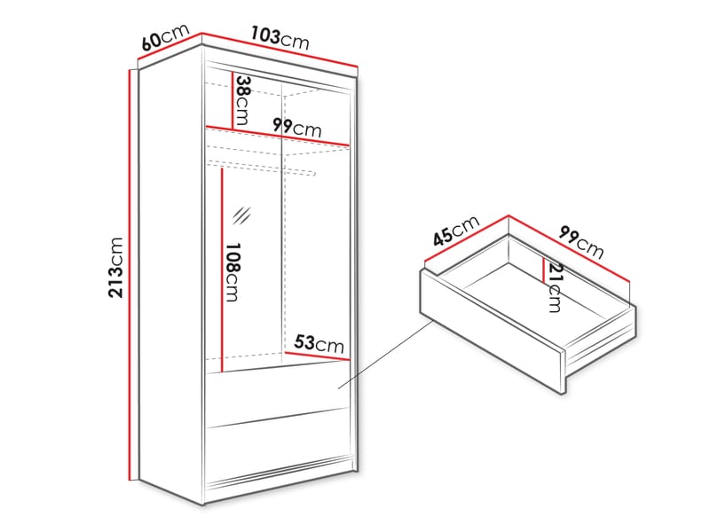 Elvyn Garderob med Spegel 103x213 cm - Brun - Förvaring - Klädförvaring - Garderob & garderobssystem