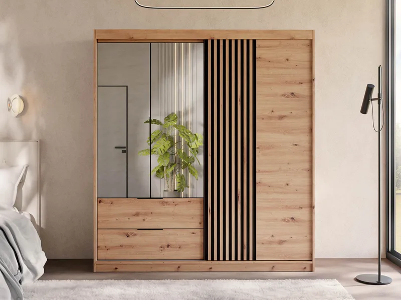 Elvyn Garderob med Spegel 203x213 cm - Brun - Förvaring - Klädförvaring - Garderob & garderobssystem