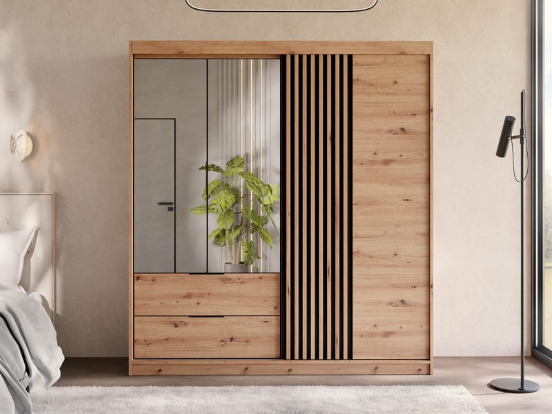 Elvyn Garderob med Spegel 203x213 cm - Brun - Förvaring - Klädförvaring - Garderob & garderobssystem