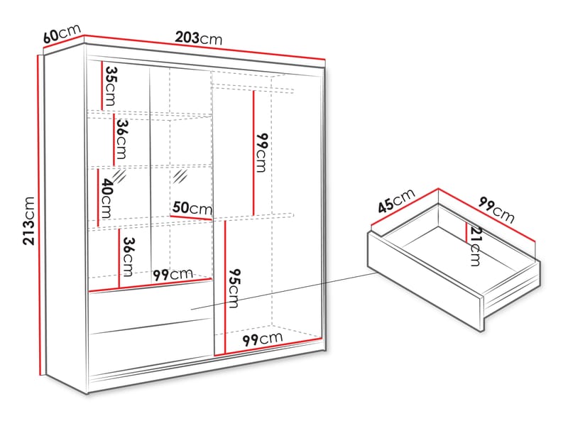 Elvyn Garderob med Spegel 203x213 cm - Brun - Förvaring - Klädförvaring - Garderob & garderobssystem