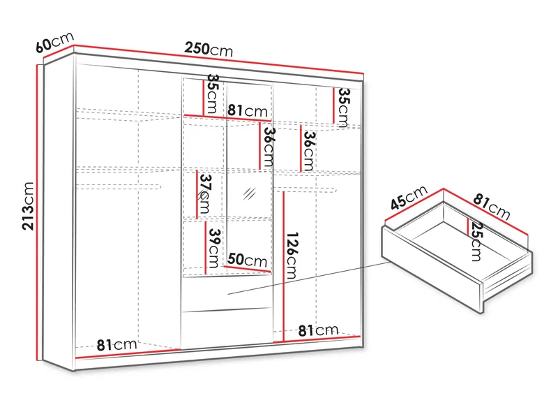Elvyn Garderob med Spegel 250x213 cm - Brun - Förvaring - Klädförvaring - Garderob & garderobssystem