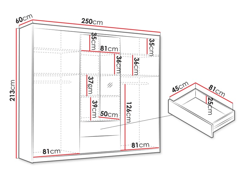 Elvyn Garderob med Spegel 250x213 cm - Brun - Förvaring - Klädförvaring - Garderob & garderobssystem