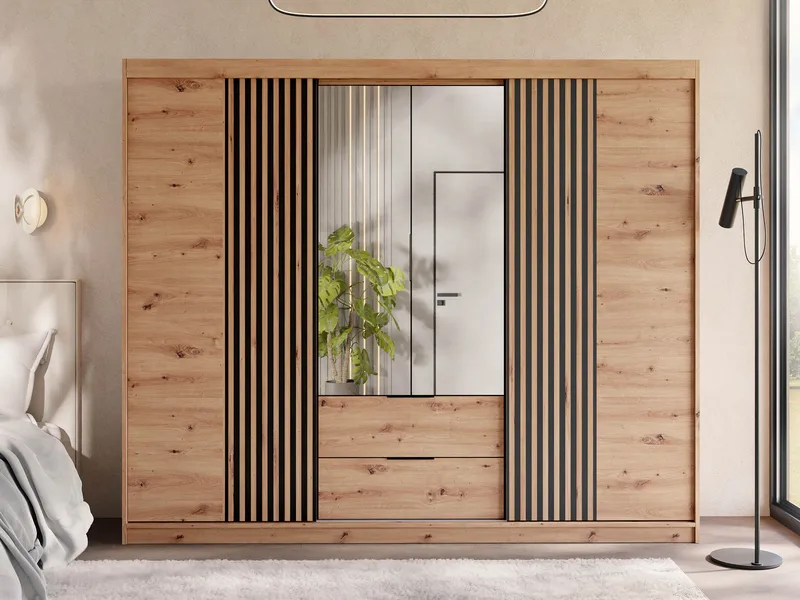 Elvyn Garderob med Spegel 250x213 cm - Brun - Förvaring - Klädförvaring - Garderob & garderobssystem