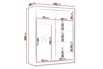 Emet Garderob med Spegel 150x200 cm - Svart - Förvaring - Klädförvaring - Garderob & garderobssystem