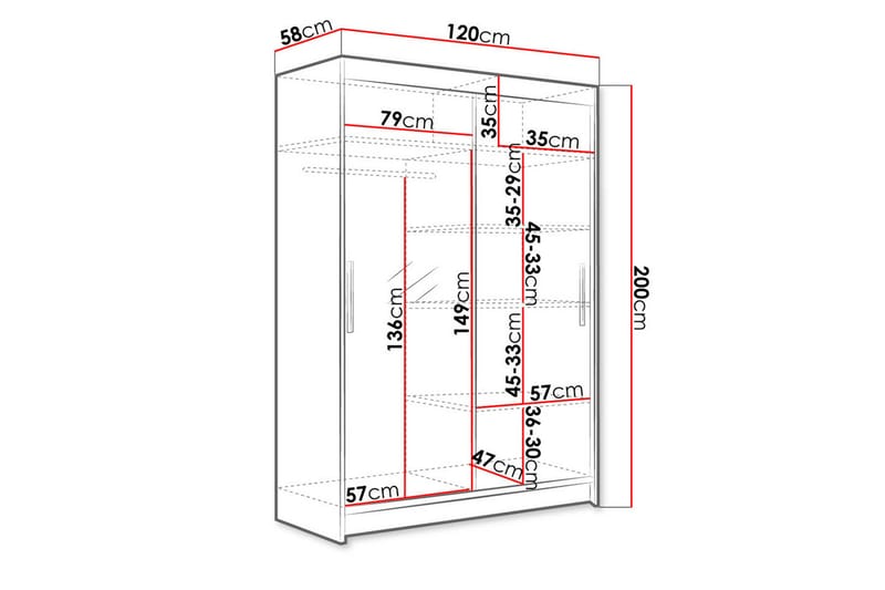 Estella Garderob 120 cm Skjutdörrar Böjd Spegel - Ek/Spegel - Förvaring - Klädförvaring - Garderob & garderobssystem