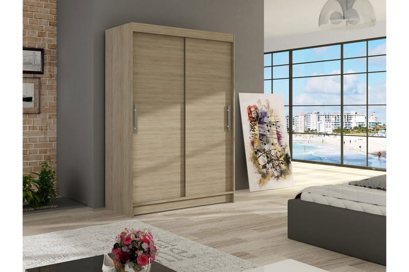 Estella Garderob 120 cm Skjutdörrar - Beige/Trä/Natur - Förvaring - Klädförvaring - Garderob & garderobssystem