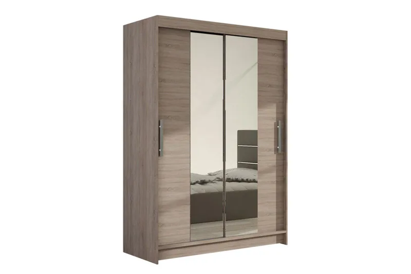 Estella Garderob 120 cm Skjutdörrar Smal Spegel - Ek/Tryffel/Spegel - Förvaring - Klädförvaring - Garderob & garderobssystem